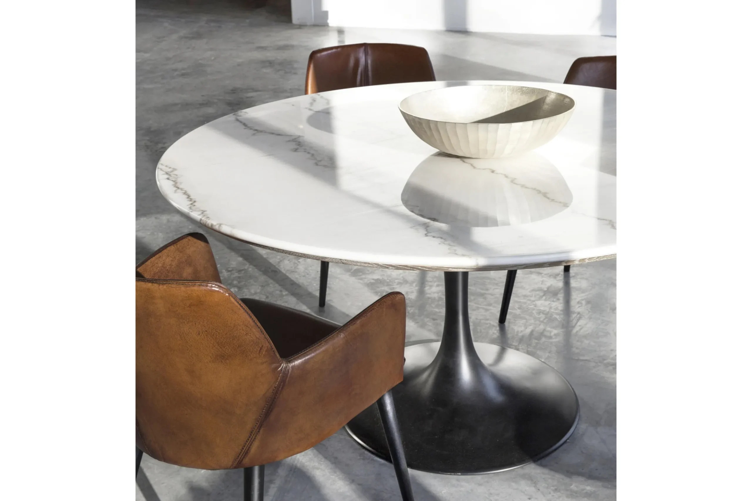 Aboah, Dining Table, Round, White Marble, 145 Cm