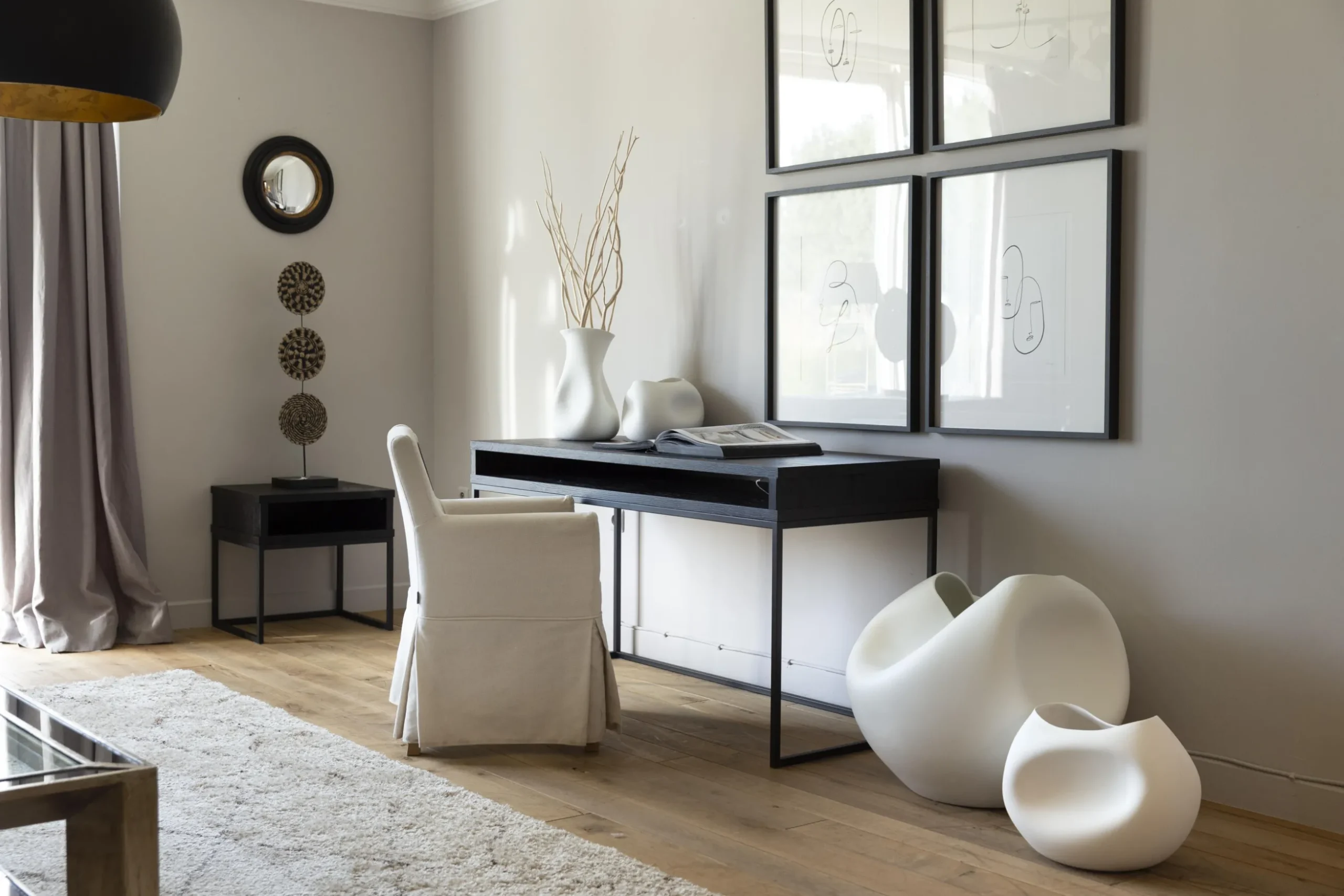 Armand, Side Table, Black Oak And Metal