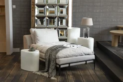 Floria, Lounge Chair, Natural Linen And Black Metal