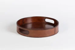 Manhattan, Tray, Brown Leather, Round