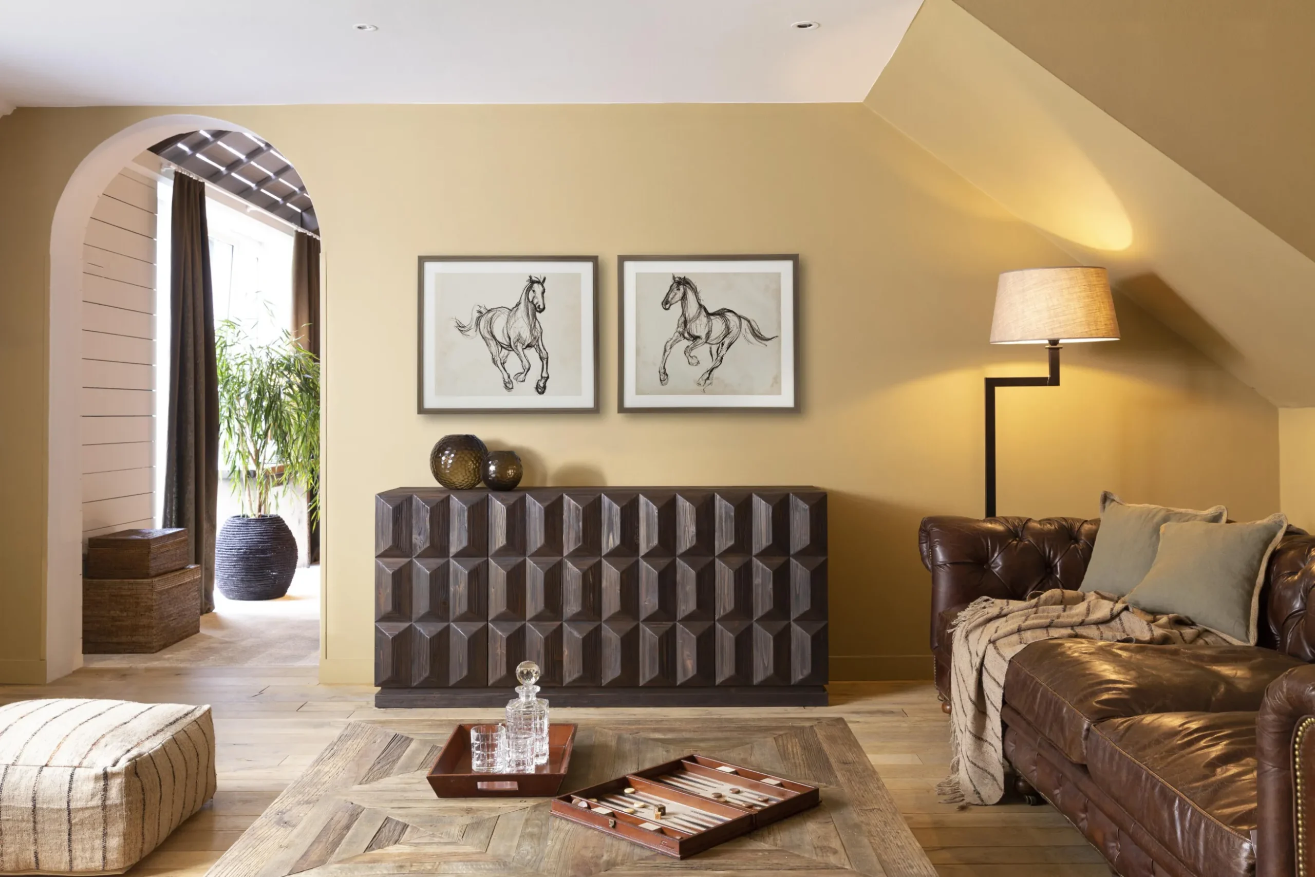Martha, Floor Lamp, Brown/Black, Brass