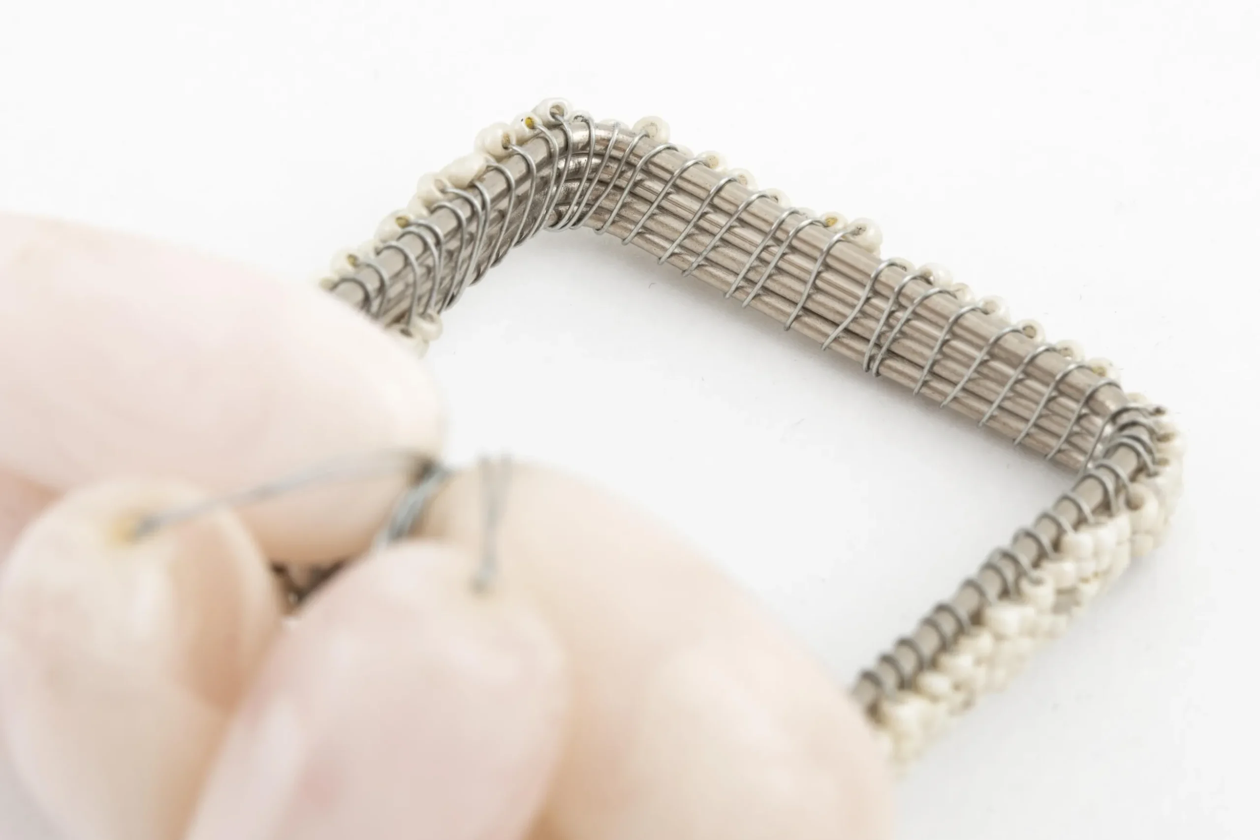 Tina, Napkin Ring, Beads, White