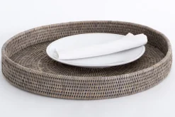 Togo, Tray, Round, Reed, Grey, 48Cm