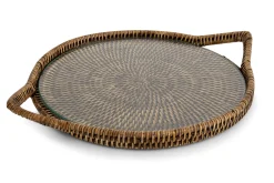 Togo, Tray, Round, With Glass, Reed