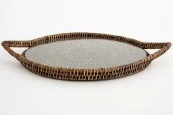 Togo, Tray, Round, With Glass, Reed